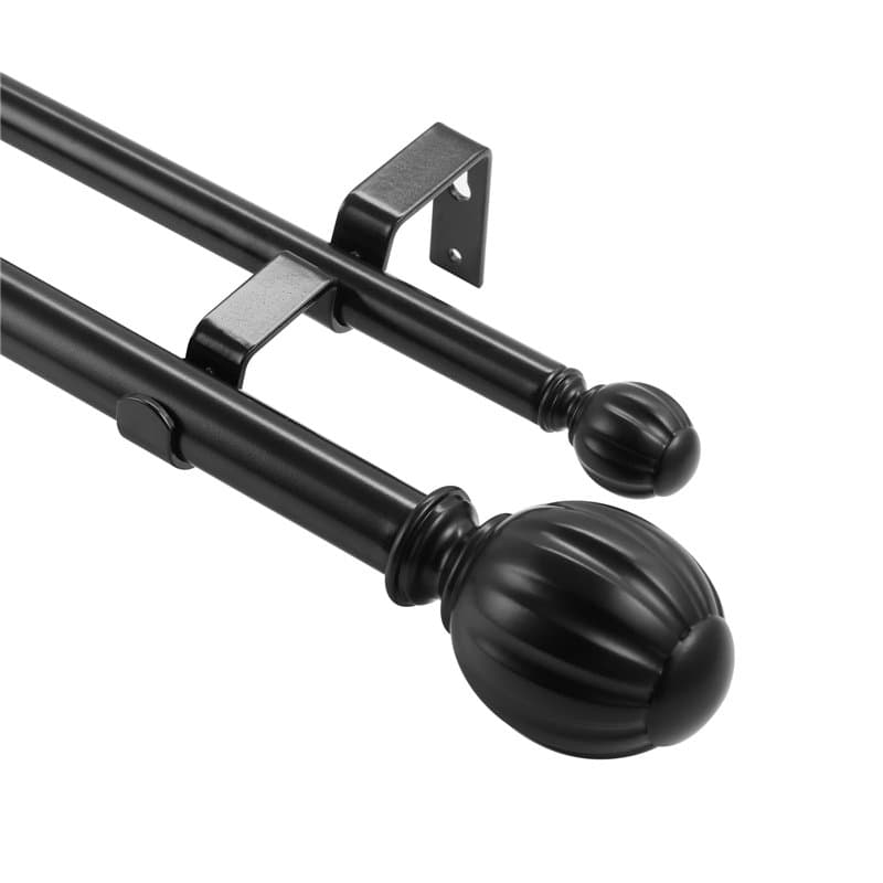 VEVOR Tringle à Rideau Double Barre à Rideau Extensible 92-183 cm avec Embouts Ronds Robuste en Fer Charge 13,6 kg pour Accroche