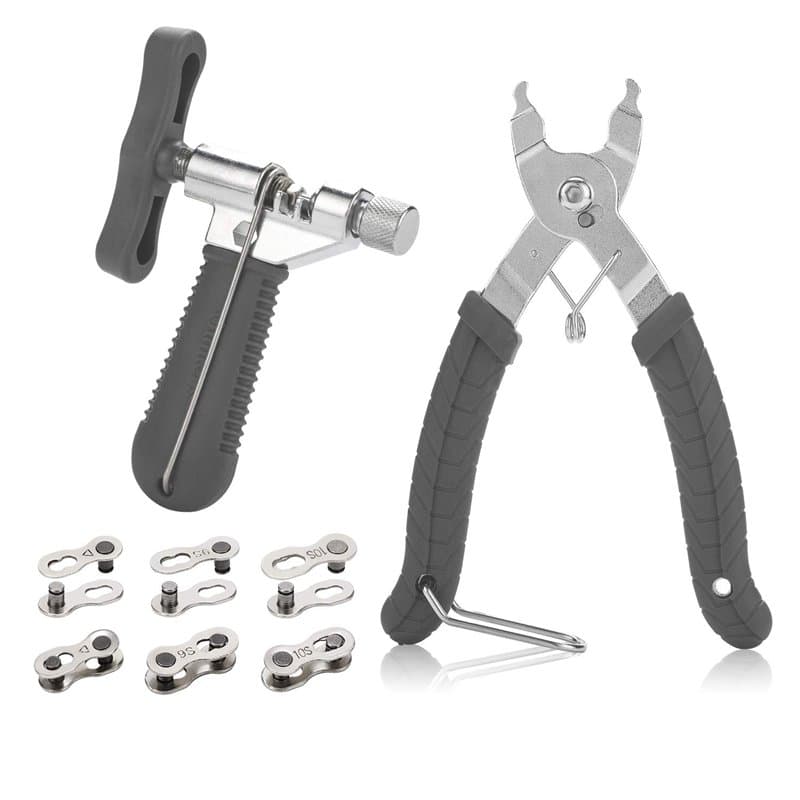 QKURT Pince à verrou chaîne + Outil rivetage chaîne vélo + 6 Paires de maillons manquants vélo, Pince à chaîne pour riveteuse ma
