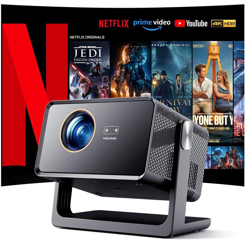 WOLFANG 28000 Lumens Videoprojecteur 4K【Netflix Officiel & Autofocus/Correction Trapézoïdale】, Retroprojecteur WiFi 5G avec Blue