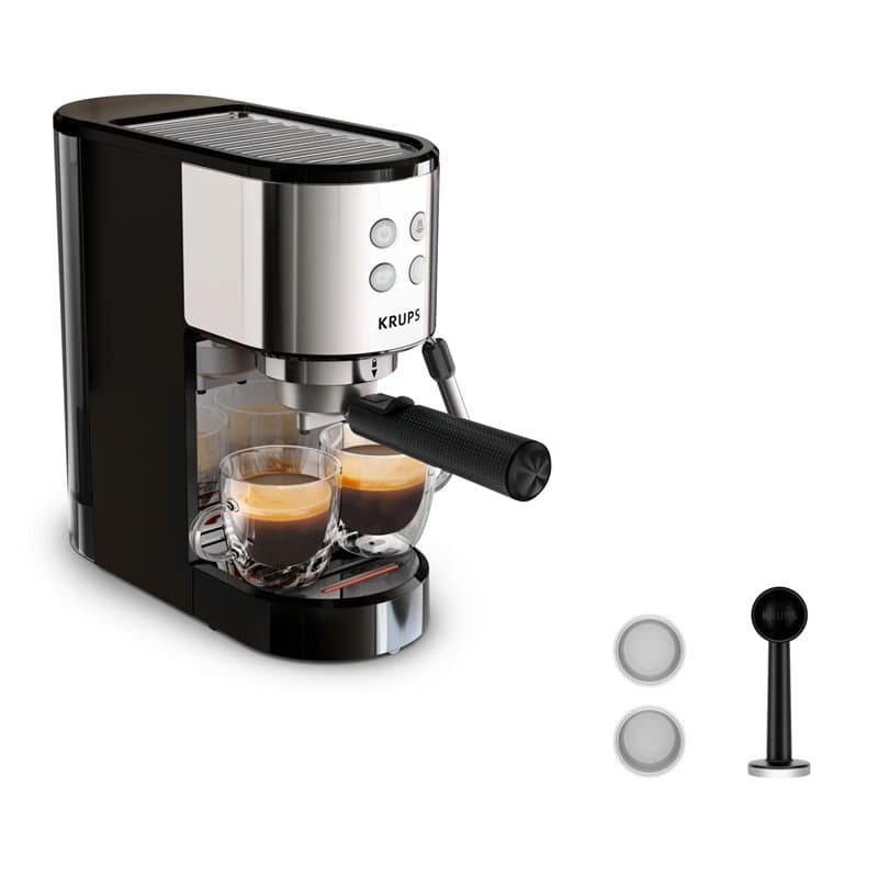 Krups Machine expresso manuelle, design compact, espresso et cappuccino, 15bars, buse vapeur, Virtuoso Essential, XP441810