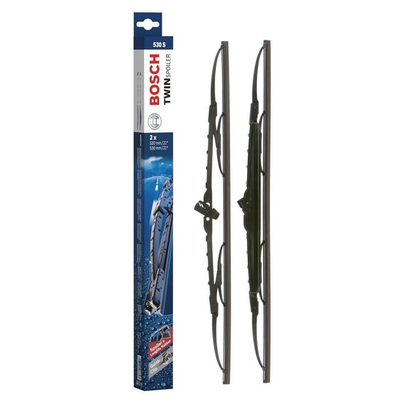 Bosch Balais d'Essuie–Glace Plats Conventionnel Twin Spoiler 530S, Longueur: 530mm/530mm – 1 Paire de Balais avant