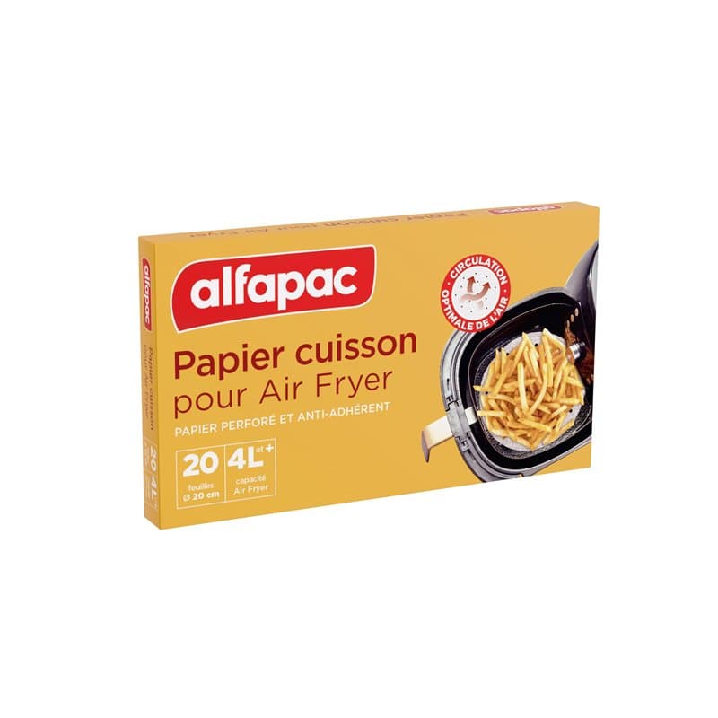 alfapac - Papier Cuisson pour Air Fryer - 20 disques perforés de diamètre 20cm - Circulation optimale de l’air, Blanc