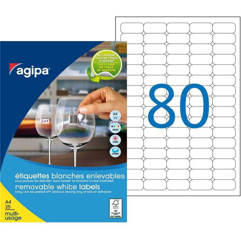 Agipa 119646 2000 Etiquettes Multi Usage, Arrondis, 35,6mm x 16,9mm, Blanc