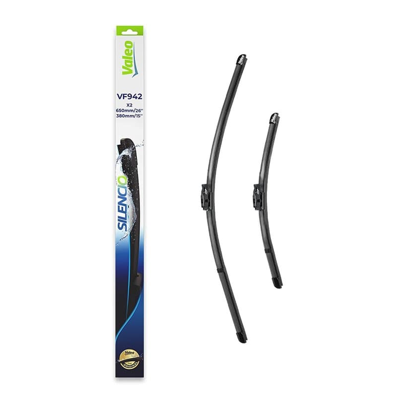 VALEO Silencio Essuie-glace - VF942-1 Paire d'Essuie-glace Plats 650 mm / 380 mm d'Origine de Haute performance, Visibilité Supé