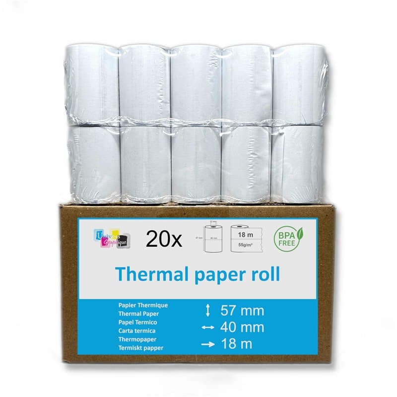 20 rouleaux thermiques 57 x 40 x 12 pour appareils avec imprimante thermique, compatible pour TPE Ingenico iWL220, papier thermi