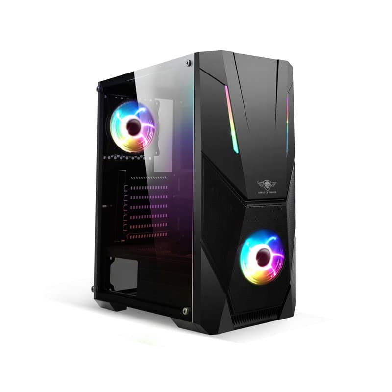 SUZA INT L FRANCE Boîtier PC Gaming ATX/mATX, Panneau Verre Trempé, 2 Ventilateurs RGB 120mm, Design Nid d'abeille, Noir