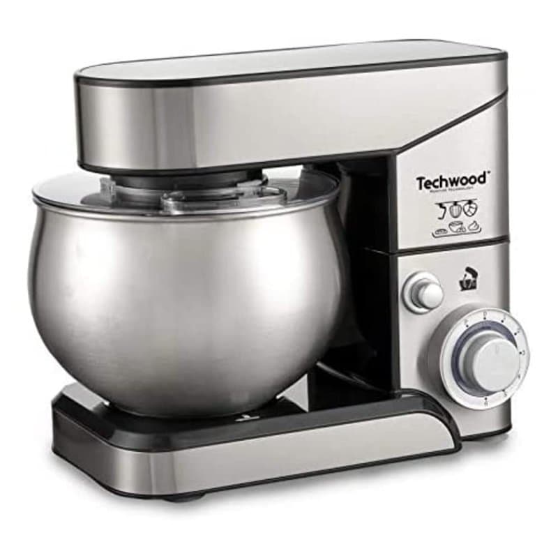 Techwood - TRO-1050, Robot Pâtissier, Robot Pâtissier Multifonctions avec Bol en Acier 5 L, 1000 W, INOX