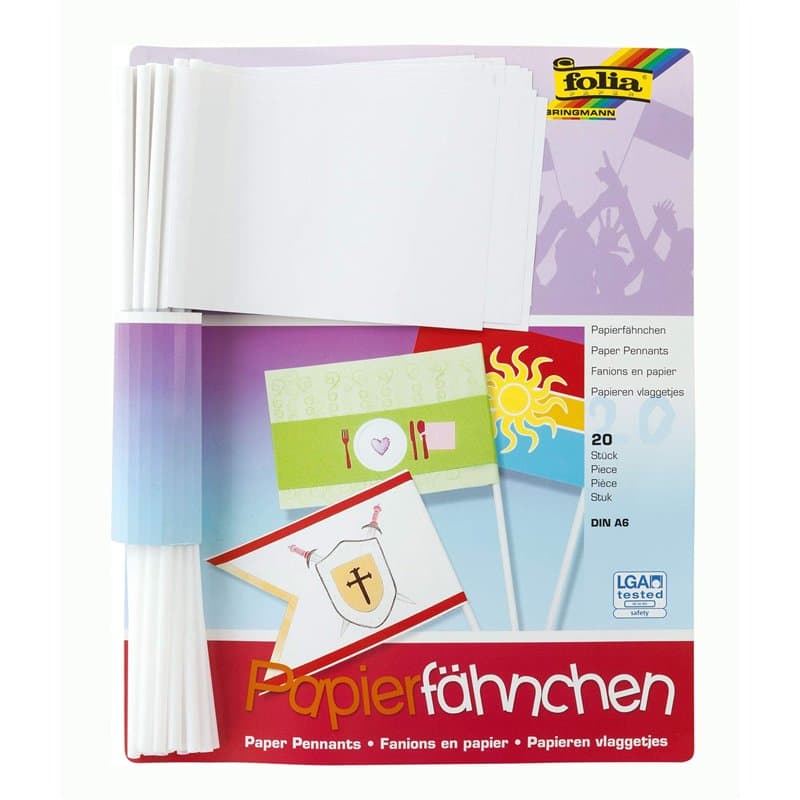 Folia 2371 – Papier Drapeaux, DIN A6, Longueur 30 cm, 20 pièces, Blanc