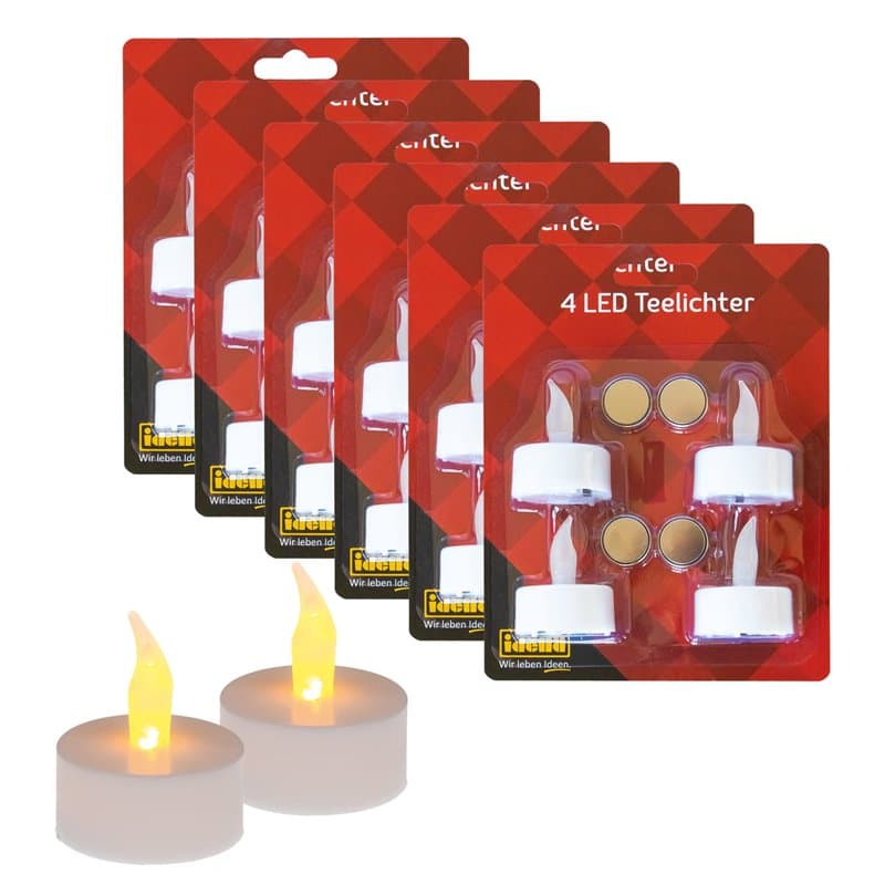 Idena 10124218 - Set de bougies chauffe-plat LED, 24 pièces, bougies électriques avec lumière vacillante, piles incluses, décora