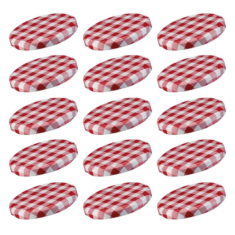 Westmark 15 Couvercles à visser /Twist-Off pour Bocaux de Conservation, Rond, ø 82 mm, en Fer blanc, Rouge-blanc, Quadrillé, 409