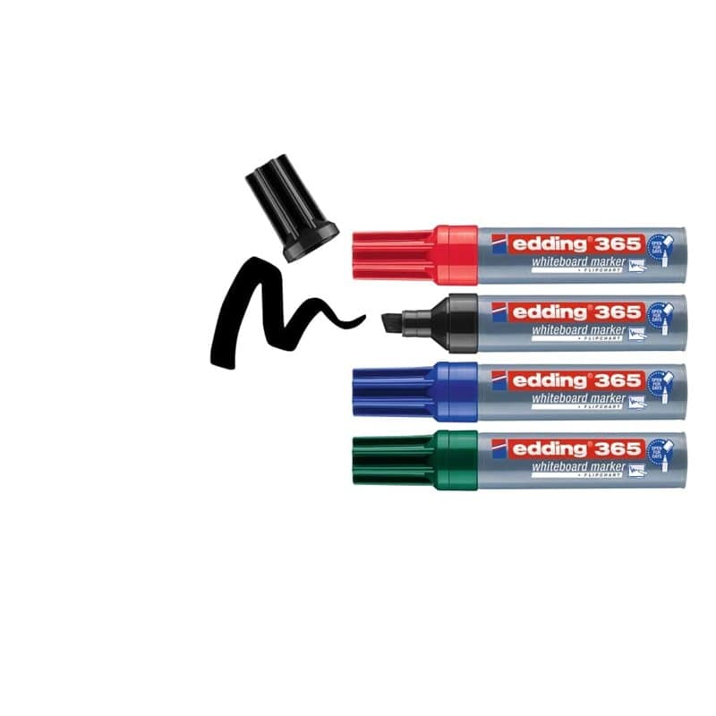 edding 365 Marqueur pour tableaux blancs - Noir, rouge, bleu, vert - Étui de 4 - Pointe biseautée 2-7 mm - pour tableau blanc, v
