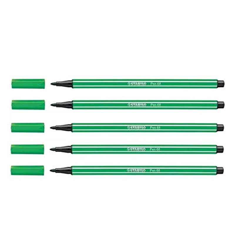 STABILO Lot de 5 Feutres de Dessin PEN 68 Pointe Moyenne 1 mm Vert émeraude