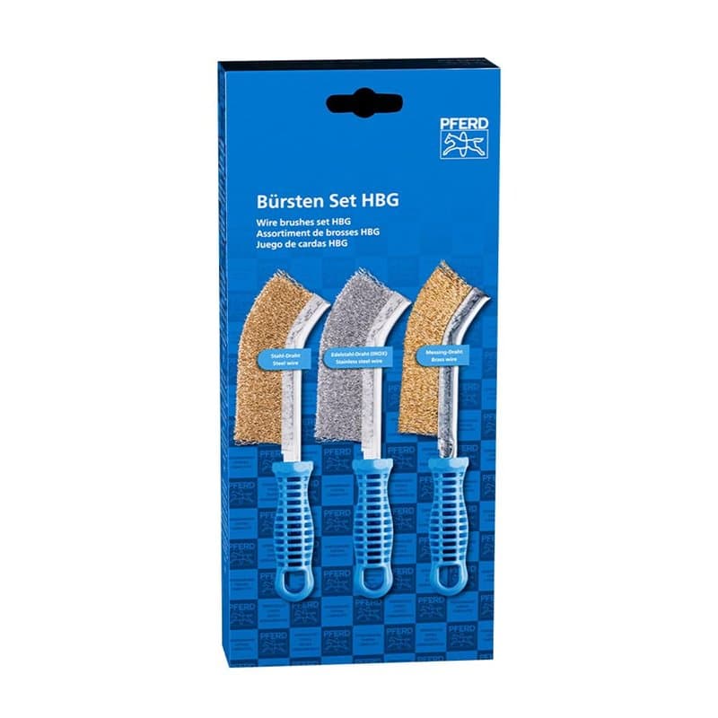 PFERD Lot de 3 brosses à main HBG - Avec 1 brosse à main avec fil d'acier (laiton), fil d'acier inoxydable et fil de laiton - Di