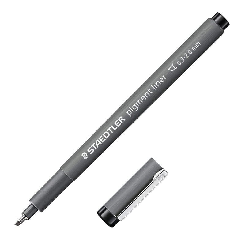 Staedtler 308 C2–9 Pigment Liner, noir, pointe biseautée, 0,3–2,00 mm