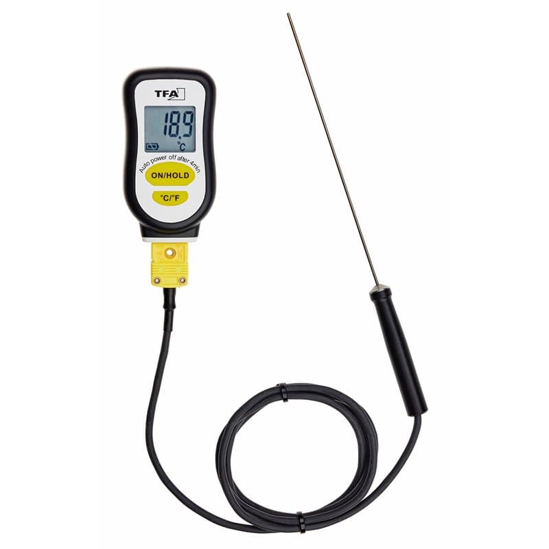 TFA Dostmann 14.1552.01 Thermomètre sous-vide numérique avec sonde en acier inoxydable et bande en mousse pour l'étanchéité Noir