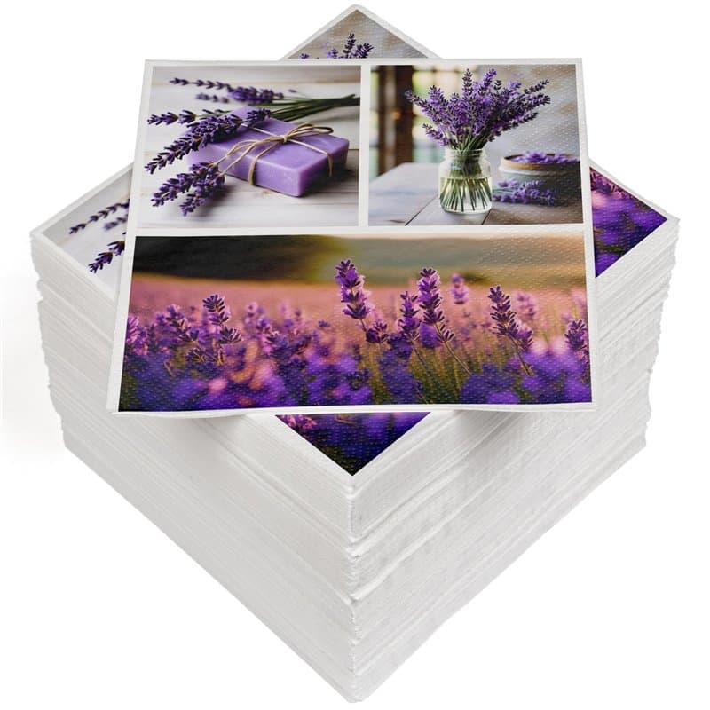 HEKU Lot de 100 serviettes en papier triple épaisseur, 33 x 33 cm, lavande I Absorbantes et pratiques I Large choix I Idéal pour