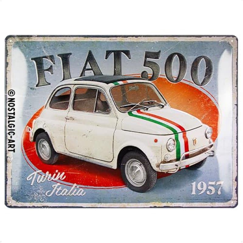 Nostalgic-Art Plaque rétro, 30 x 40 cm, Fiat 500 – Turin Italia – Idée de cadeau pour fans de Fiat, en métal, design vintage