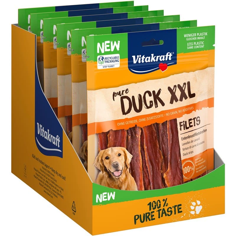 Vitakraft Pure Duck XXL Filet, friandises pour chiens, lamelles de filet de poitrine de canard, friandises d’entraînement, sans