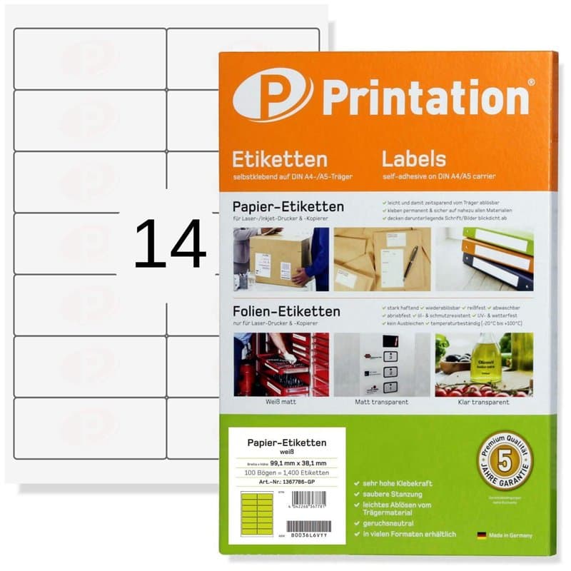 Printation Étiquettes Autocollantes 99,1 x 38,1 mm, 350 Étiquettes pour Imprimante Laser et Jet d'Encre, Adresses Autocollantes,