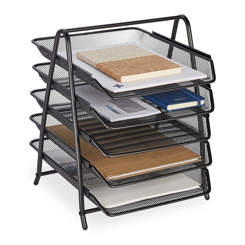 Relaxdays Range-Documents, 5 Niveaux, Porte-Lettres, Aspect Maille, HxLxP : 37,5 x 30 x 35,5 cm, Organiseur, Noir