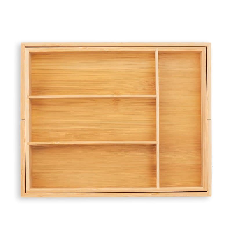 Relaxdays Bac à Couverts Extensible, Bambou, HxLxP: 5x29-47,5x35,5 cm, 4-6 Compartiments, pour tiroirs, Nature