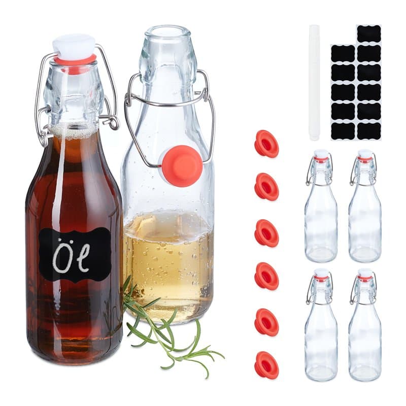 Relaxdays Bouteille en Verre, à remplir, lot Pratique de 6, capacité de chacune : 250 ML, Transparente