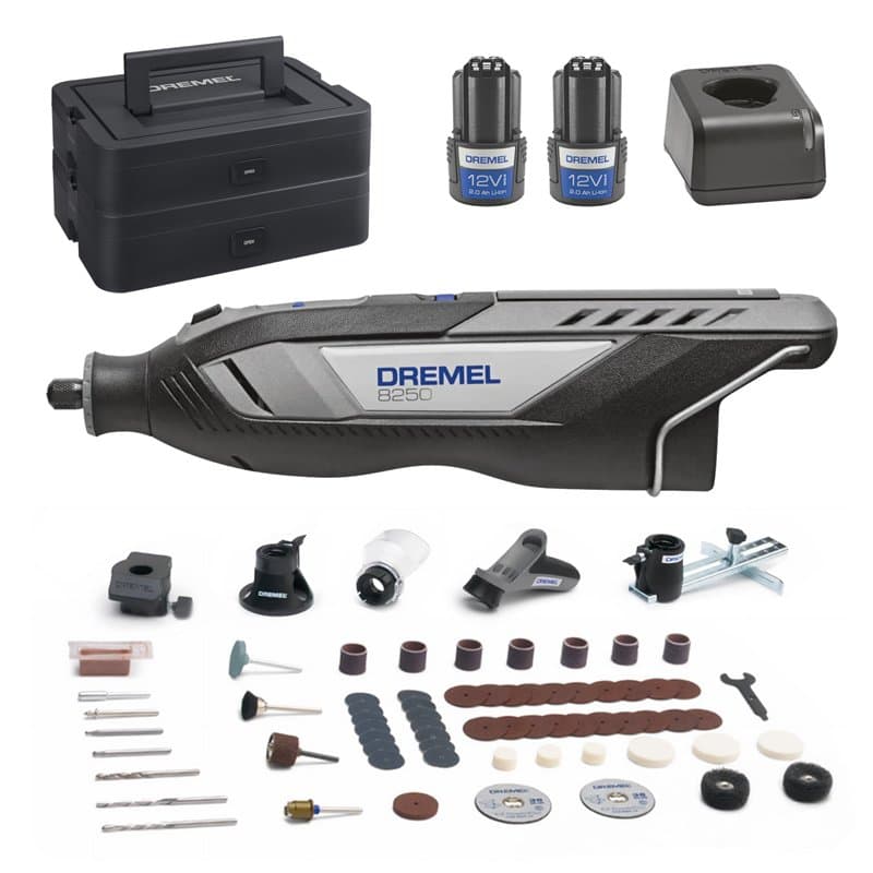 Dremel 8250 Outil rotatif sans fil 12 V 5 000-30 000 tr/min Kit d'outils multifonctions sans balais avec boîte Dremel, 65 access
