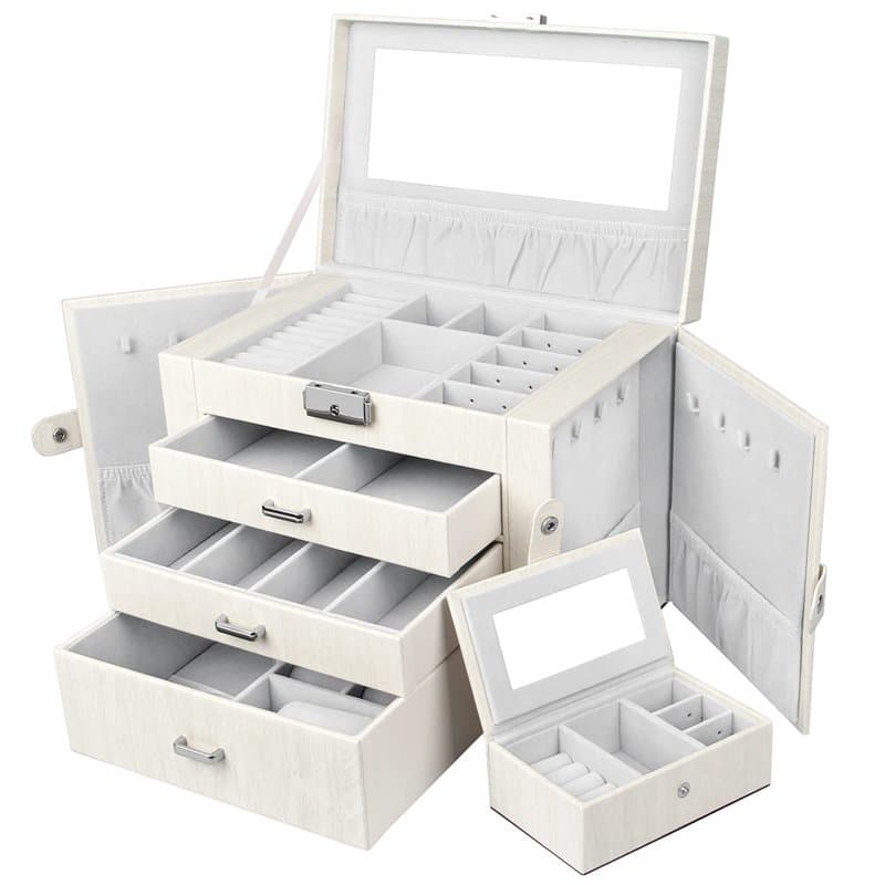 Yorbay Boîte à Bijoux Grande Coffret à Bijoux Verrouillable avec Miroir 4 Étages 3 Tiroirs Doublure en velours avec Boîte de voy