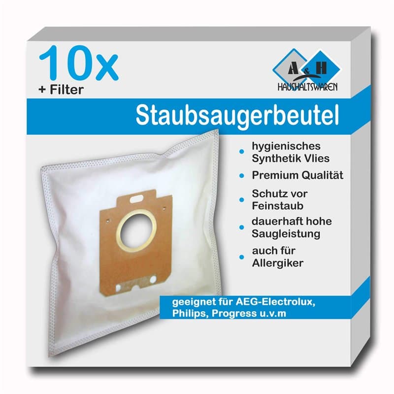 Lot de 10 sacs d'aspirateur pour AEG Equipt AEQ 20+, Equipt AEQ 20, Equipt AEQ 25+, Equipt AEQ 25