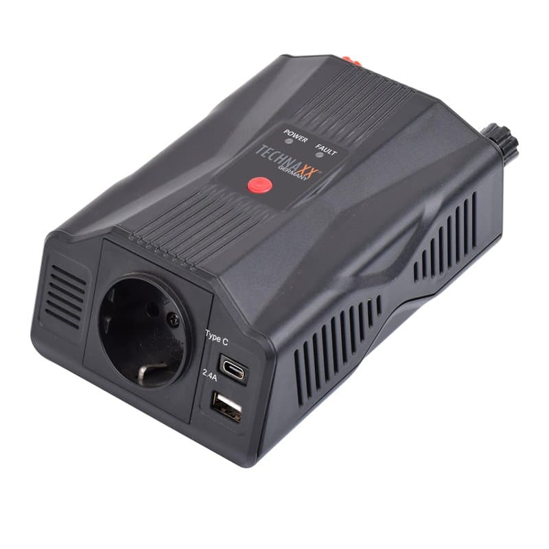 Technaxx Onduleur de Voiture 12 V à 230 V Certifié TÜV Rheinland avec 1 Prise Schuko et 2 Ports USB Puissance 300 W / 600 W (crê