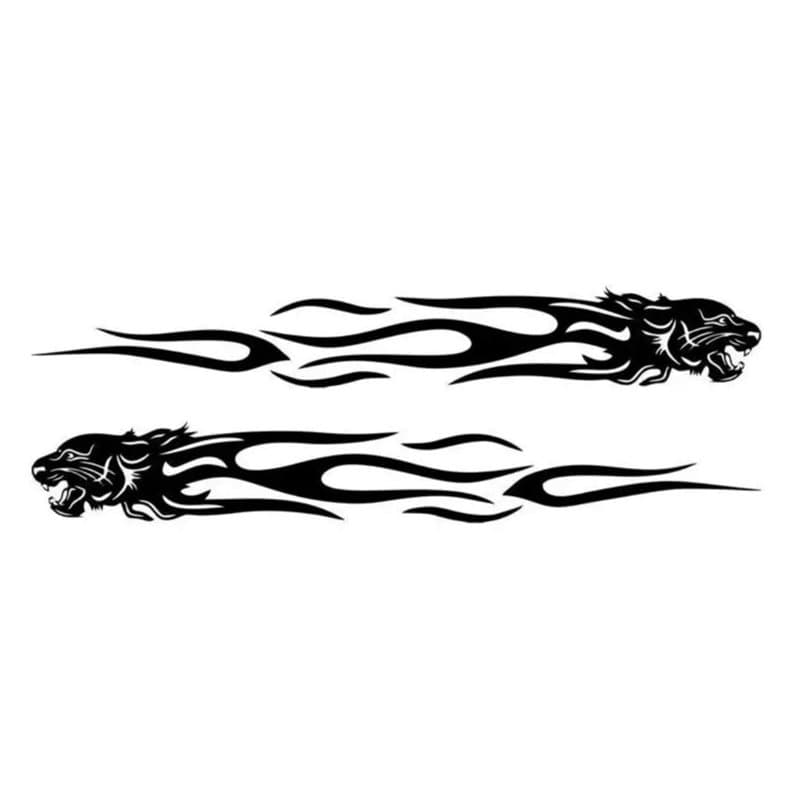 Autocollants voiture tuning – 2 pièces lion avec flammes (noir), 22×3,5 cm – Vinyle étanche pour carrosserie, pare-choc, capot o