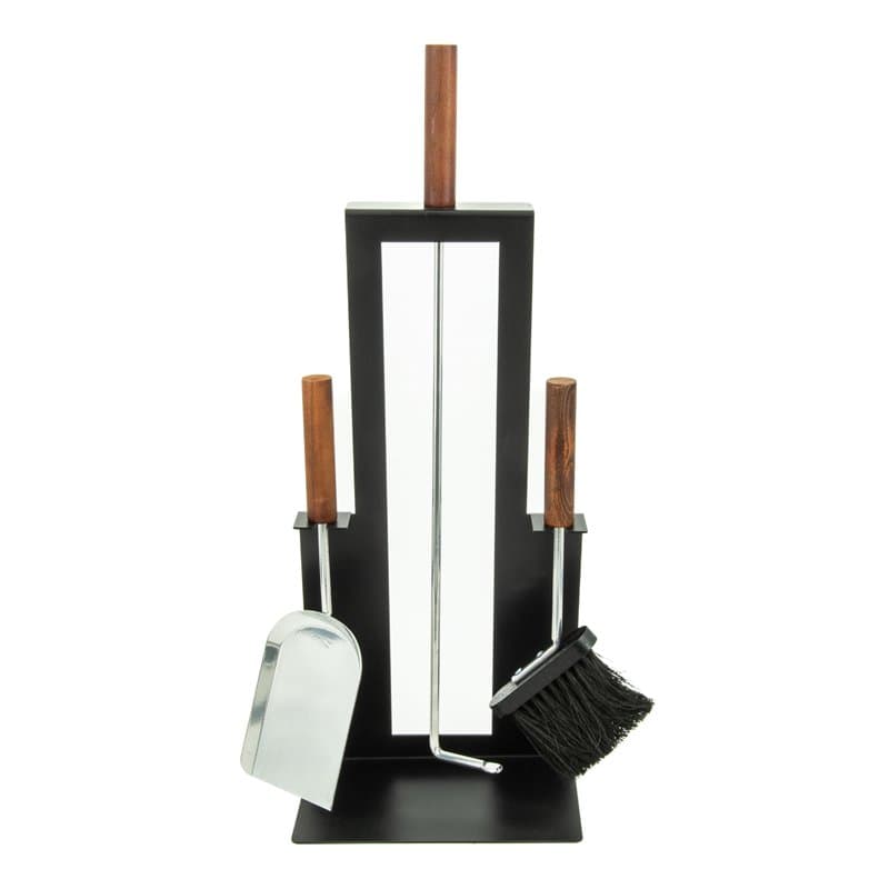 Valo Malmö VK000307 Serviteur de cheminée 3 pièces avec balai, pelle et tisonnier, accessoires de cheminée avec support, noir et