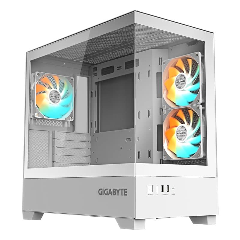 GIGABYTE C201 Panoramic Ice Boîtier PC – Moyen Tour, m-ATX, Compatible radiateur 360 mm, 3 Ventilateurs préinstallés, USB 3.0, C