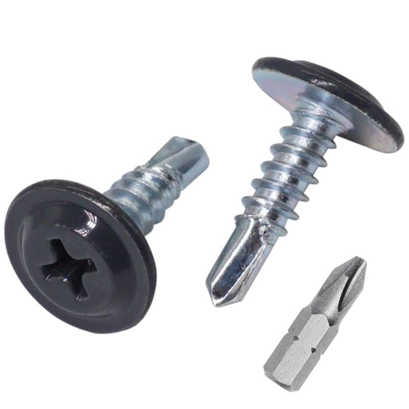 SKIR'CO Lot de 400 vis autoforeuses peintes 4,2 x 16 mm, tête de réglage modifiée Phillips Vis à tôle Tête gaufrée (400, Gris An