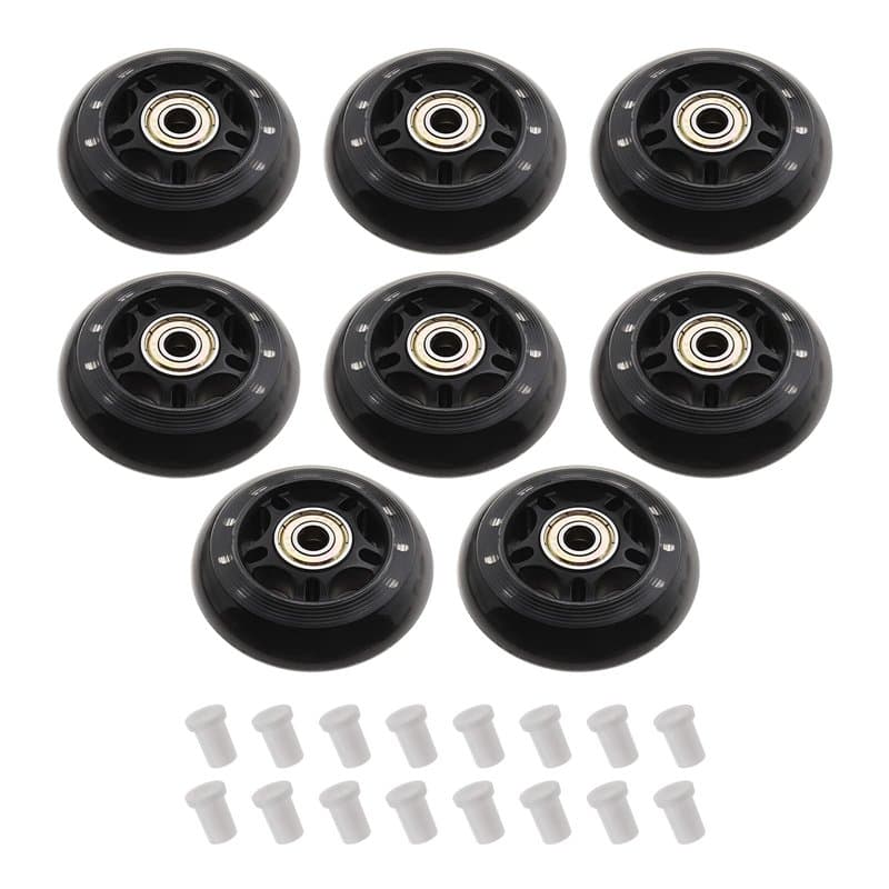 Lot de 8 roues de roller en polyuréthane de 70 mm de dureté 82 A - Noir - Avec roulements ABEC-7