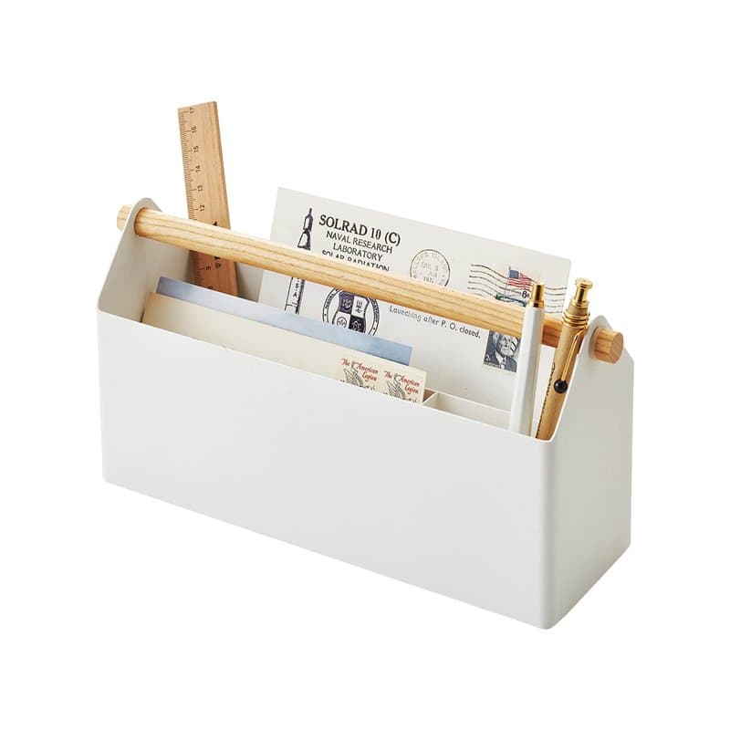 Yamazaki 4152 TOSCA Pen Stand Wide, white, Steel/Wood, 27 x 8.5 x 13.5 cm