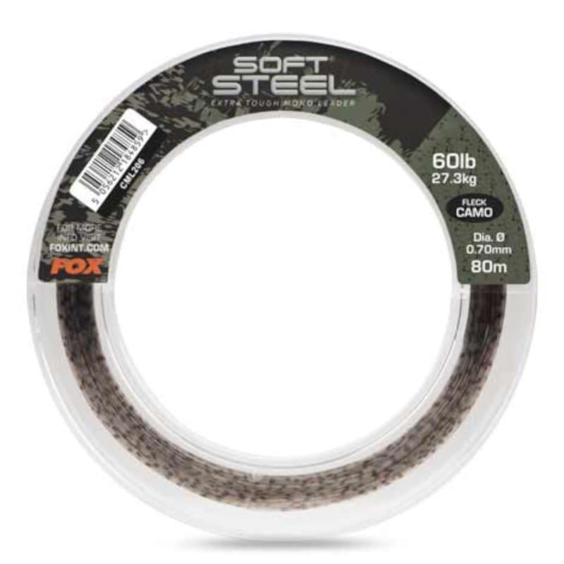 Fox Soft Steel Fleck Camo Leader 60 lb (27,3 kg) 0,70 mm – 80 m Bas de ligne, matériau de bas de ligne, ligne de pêche à la carp