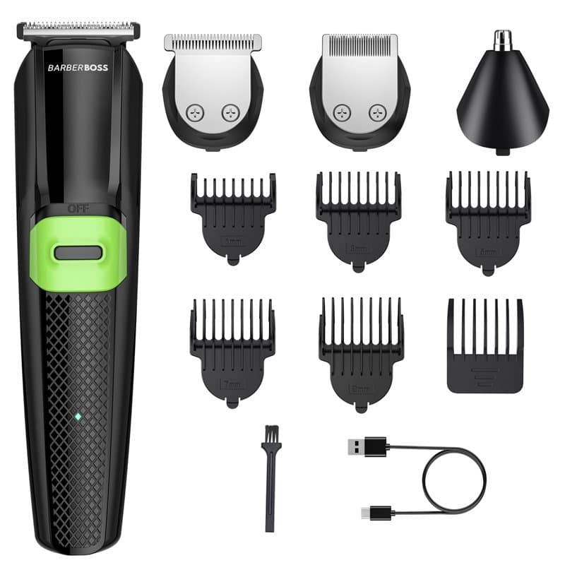 BarberBoss Kit de toilettage tout-en-un pour hommes : tondeuse à barbe, cheveux, nez et visage, tondeuse sans fil polyvalente po