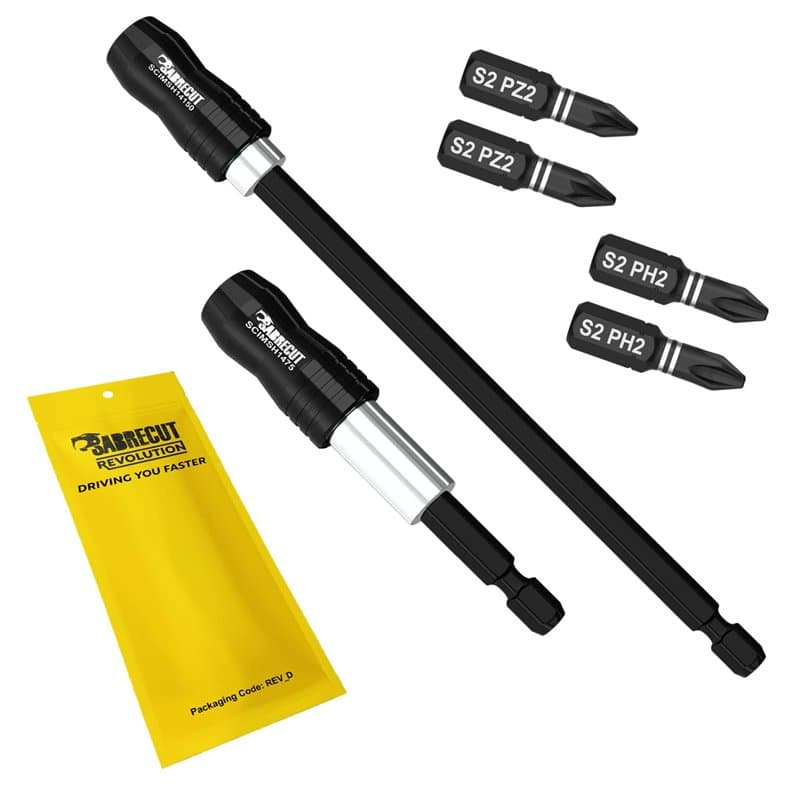 SabreCut SCRK8 Lot de 6 porte-embouts magnétiques professionnels 75 mm et 150 mm avec 4 embouts à impact 25 mm PH2 PZ2 Phillips