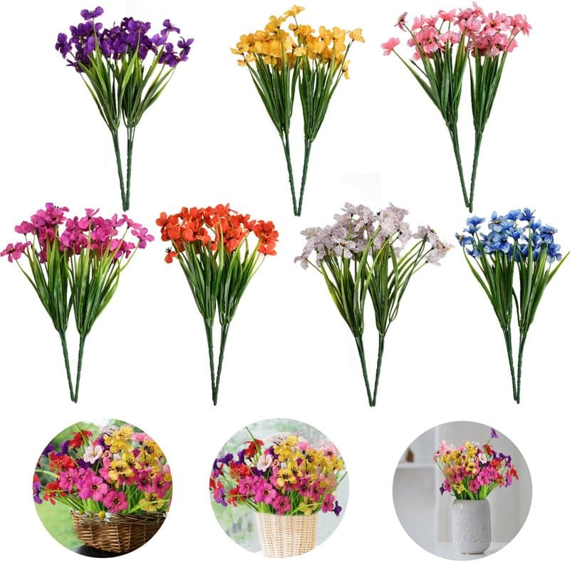 Artificielles Plastique Fleur, 14 Pièces Fleurs Artificielles Extérieures Fausse, Fleur en Plastique Verdure Arbustes Plantes po
