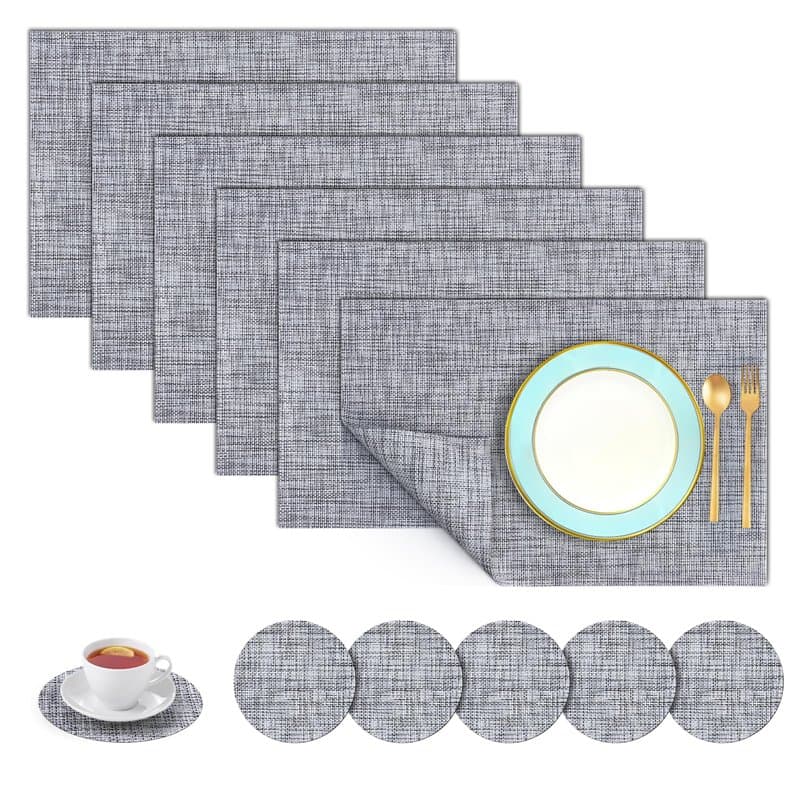 Oamwrae Lot de 6 Sets de Table et Dessous de Verre, Sets de Table Lavable, Sets de Table Rectangulaires en PVC Résistant à La Ch