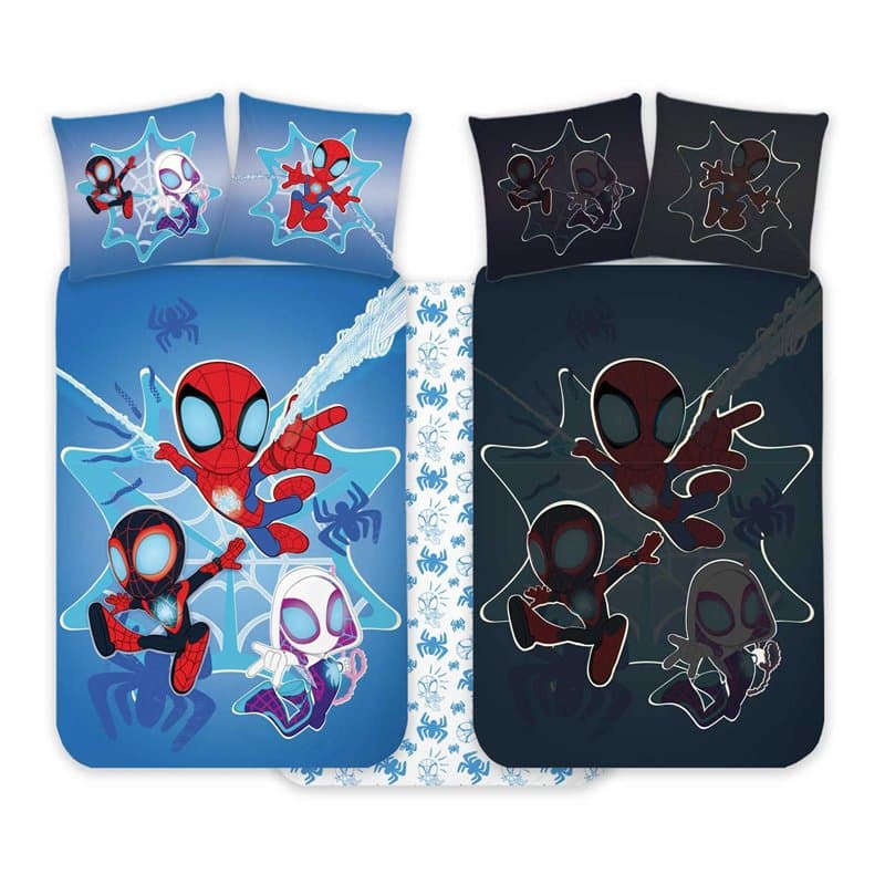 Spidey Parure de lit pour bébé 100 x 135 cm + taie d'oreiller 40 x 60 cm, 100 % coton | Parure de lit phosphorescente parfaite p