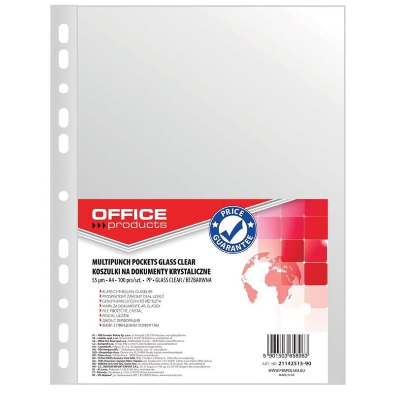 OFFICE PRODUCTS Lot de 100 pochettes transparentes pour catalogue Format A4 Transparent 55 microns