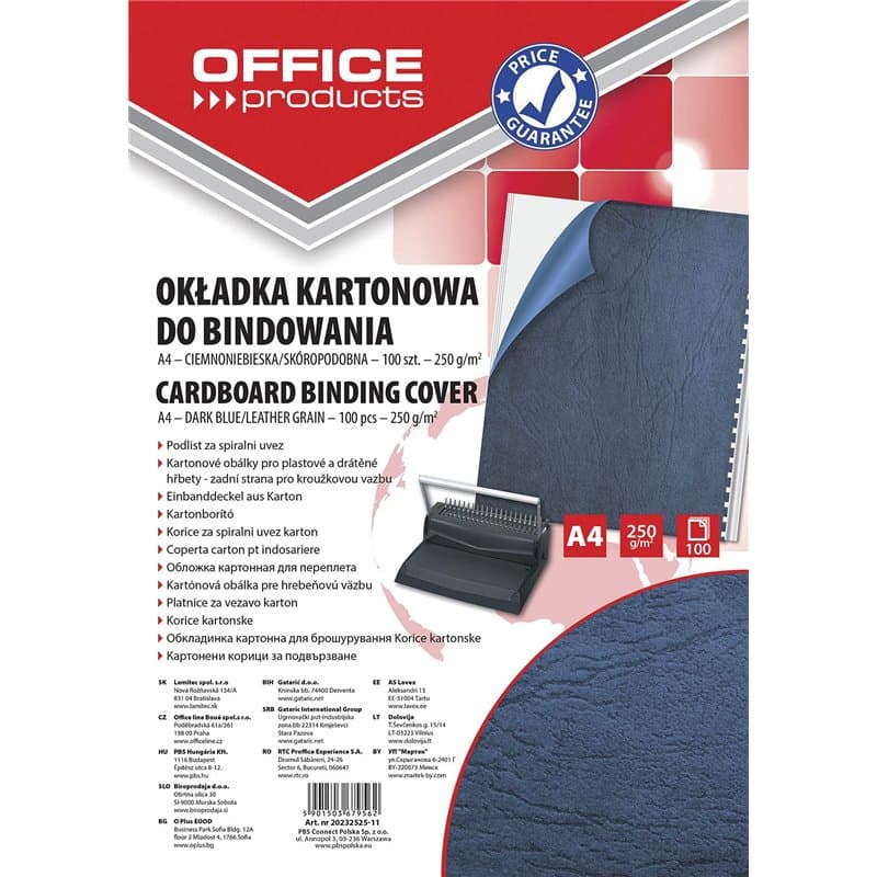 Couvertures de reliure Produits de bureau Carton A4 250 g/m² 100 pièces Simili cuir Bleu foncé/Présentation/Type pour reliure/Ki