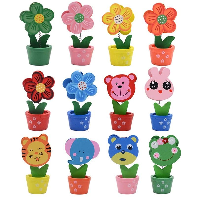 Lot de 12 supports de photo créatifs en bois avec base en bois pour pot de fleurs, nom de table, numéro de table, décoration de
