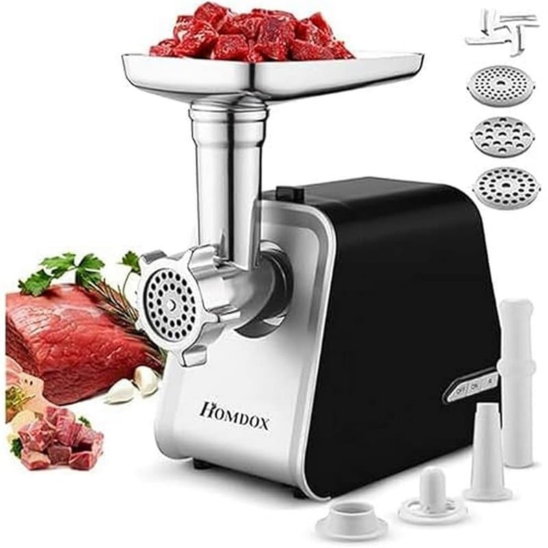 Nictemaw Hachoir à viande électrique 2000 W - Multifonctions avec 3 Plaques de Broyage, Tube de Remplissage de Saucisse, pour vi