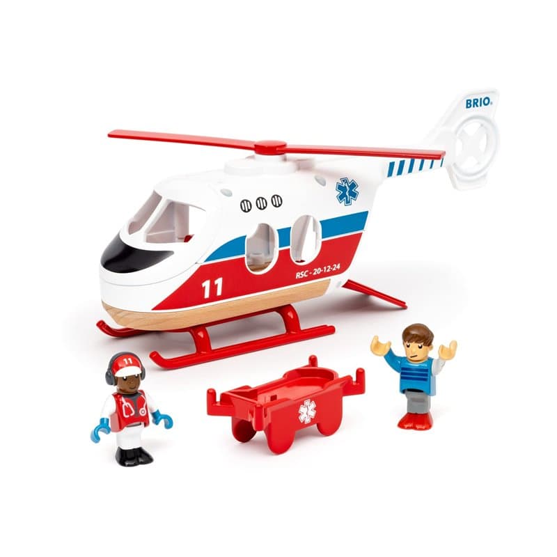 BRIO 36022 Hélicoptère de Sauvetage - Accessoires de Chemin de Fer en Bois - Jouet à partir de 3 Ans