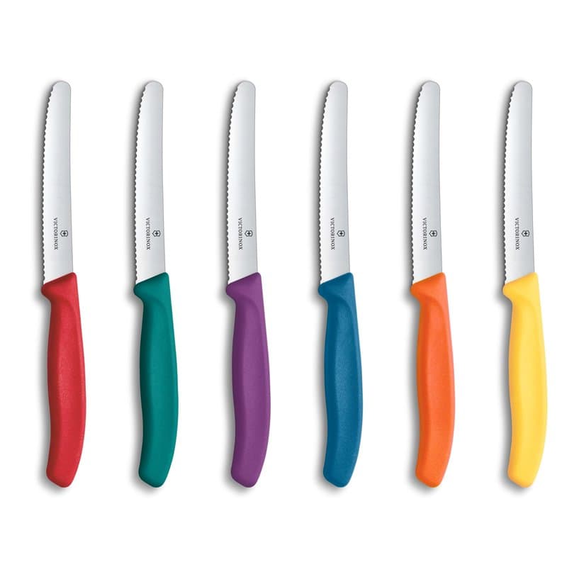 Victorinox Swiss Classic Set de Couteaux à Tomates et de Table, Couteaux de cuisine, 6 Pièces, Bord Dentelé, Acier Inoxydable, C