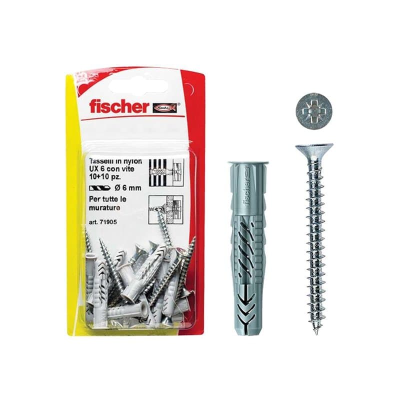 Fischer, Chevilles UX 6x35 S K avec vis pour mur plein, brique perforée, cloison sèche