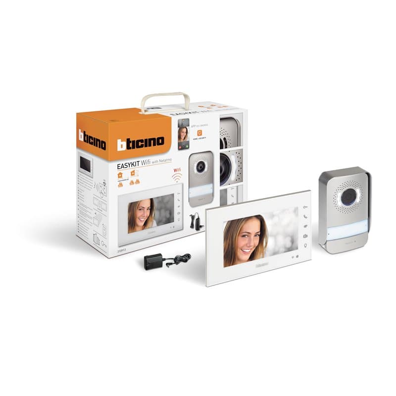 Bticino 310913 EASYKIT WIFI VIDÉOPHONE MONOFAMILIAIRE plug-in 2 fils avec 1 bouton extérieur, sonnette, caméra, 1 moniteur intér